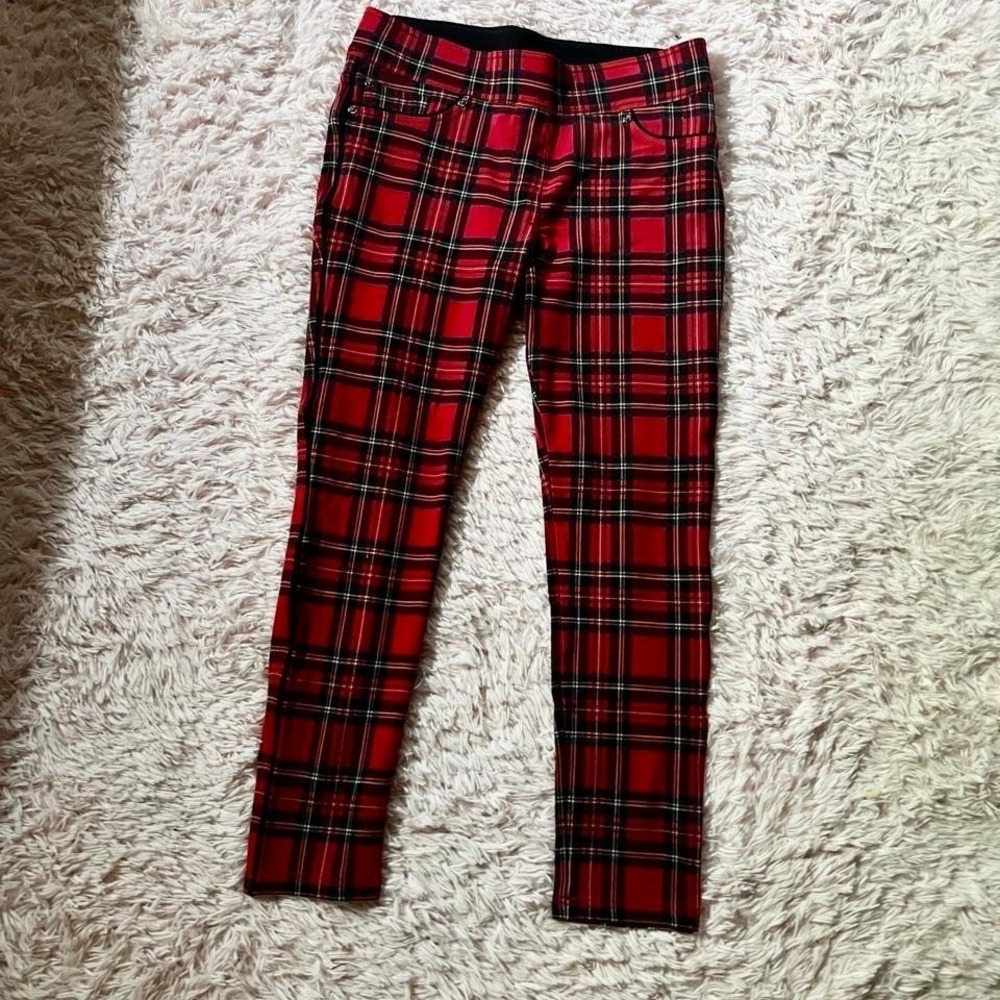 Red Plain Punk Skater Grunge Gothic Alternative Stretch Skinny Jeggings Womens M